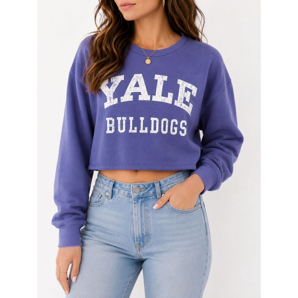 Yale Bulldogs Cropped Sweatshirt Women's Small Purple Graphic Pullover